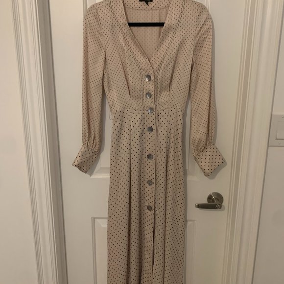 Massimo Dutti Cream Polka Dot Long Sleeve Dress - Picture 6 of 10